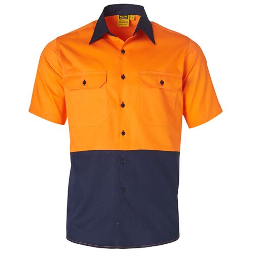 WS Mens Hi Vis Cool-Breeze Cotton Twill Safety Short Sleeve Shirt Thumbnail