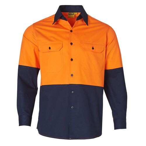 WS Mens Hi-Vis Cool-Breeze Cotton Twill Safety Long Sleeve Shirt Thumbnail