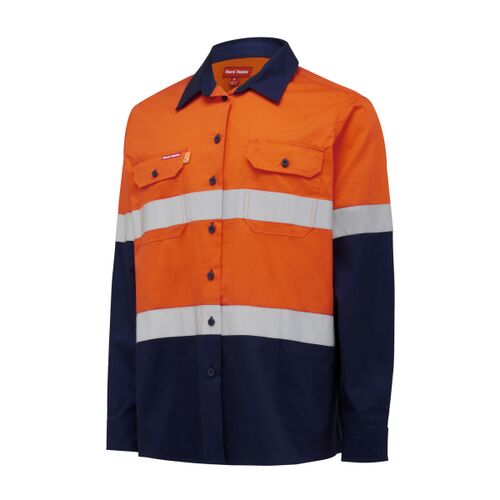 Hard Yakka Womens Hi Vis Lightweight 2 Tone Taped Long Sleeve Shirt Thumbnail